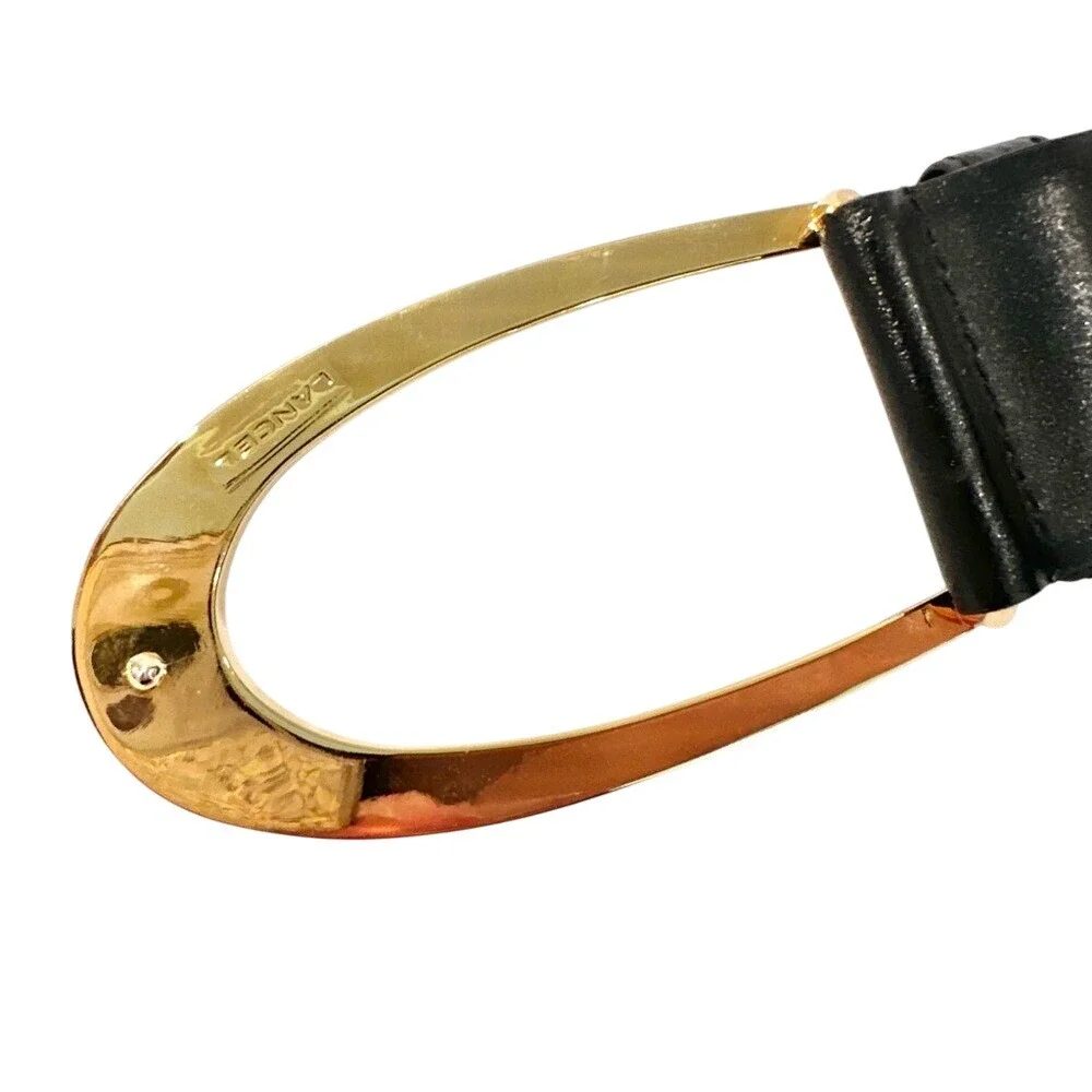 Lancel‎ Cowhide Leather Belt Chunky Gold Buckle Women's 80 Large Black Luxury